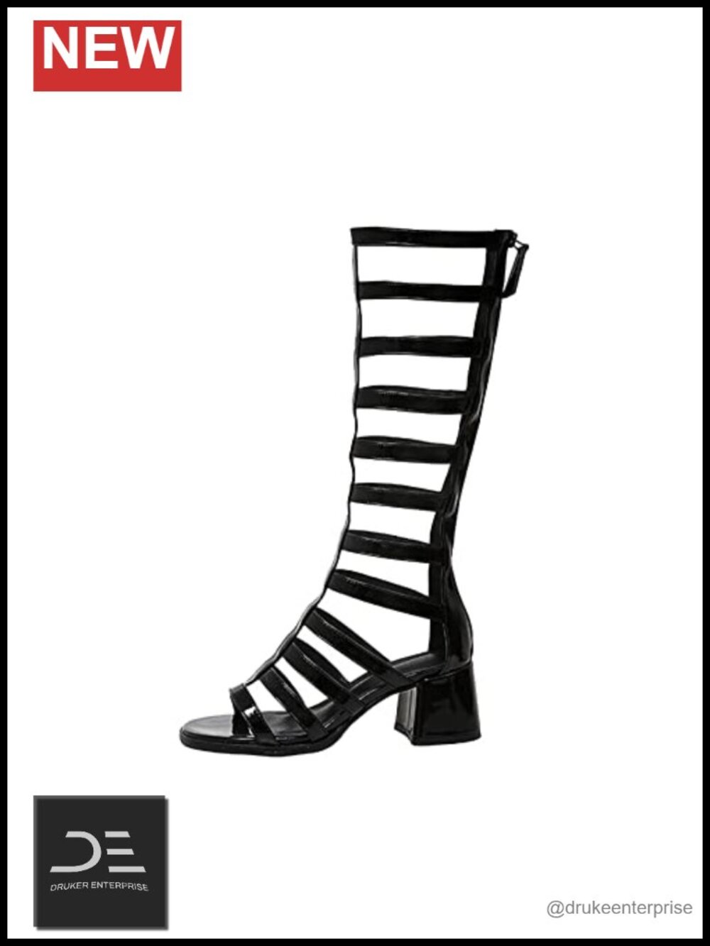 Women's High Barrel Open Toe Knee Gladiator Sandals, Transparent Thick Heel,